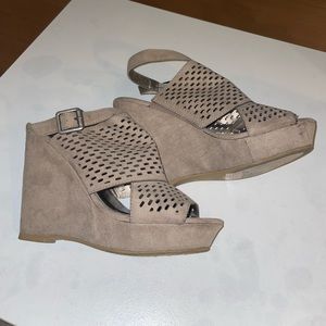 Tan Peep Toe Wedges